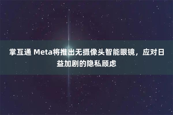 掌互通 Meta将推出无摄像头智能眼镜，应对日益加剧的隐私顾虑